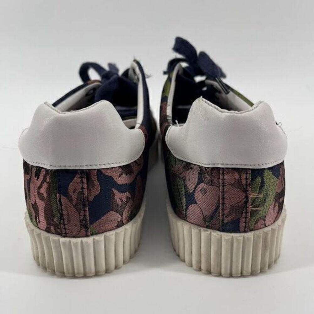 Zara Floral‎ Print Platform Sneakers Navy Blue Green Pink Lace-Up Shoes - Picture 4 of 6